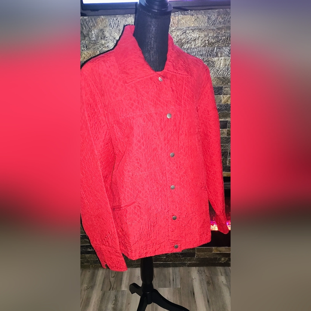 Women's Red Silk Quilted Jacket Size 1X